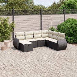 Salon de jardin 7 pcs avec coussins noir résine tressée 