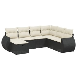 Salon de jardin 7 pcs avec coussins noir résine tressée 