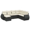 Salon de jardin 7 pcs avec coussins noir résine tressée 