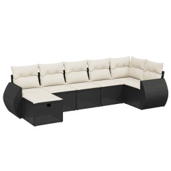 Salon de jardin 7 pcs avec coussins noir résine tressée 
