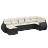 Salon de jardin 7 pcs avec coussins noir résine tressée 