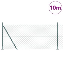 Clôture en maillons chaînes avec 7 poteaux flangés 0.8x10 m en acier galvanisé 