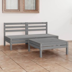 Salon de jardin 3 pcs Gris Bois de pin massif 