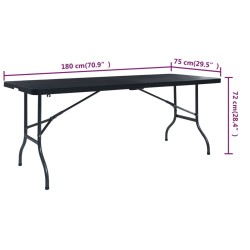 Table pliable de jardin Noir 180x75x72 cm PEHD Imitation rotin 