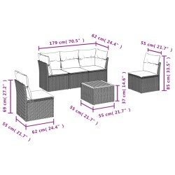 Salon de jardin 6 pcs avec coussins gris résine tressée 