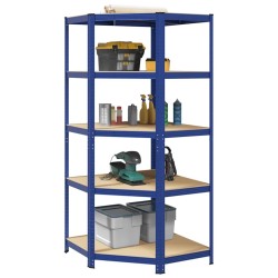 Étagère d'angle à 5 niveaux Bleu Acier et bois d'ingénierie 