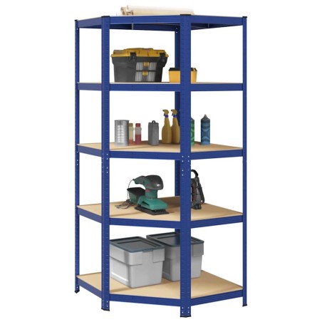 Étagère d'angle à 5 niveaux Bleu Acier et bois d'ingénierie 