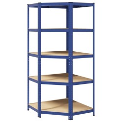 Étagère d'angle à 5 niveaux Bleu Acier et bois d'ingénierie 