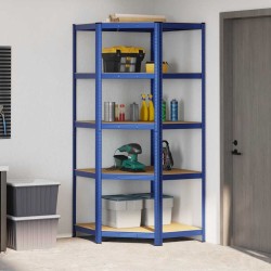 Étagère d'angle à 5 niveaux Bleu Acier et bois d'ingénierie 