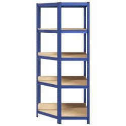Étagère d'angle à 5 niveaux Bleu Acier et bois d'ingénierie 