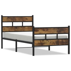 Cadre de lit en métal sans matelas chêne fumé 107x203 cm 