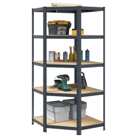 Étagère d'angle à 5 niveaux Anthracite Acier bois d'ingénierie 