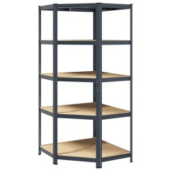 Étagère d'angle à 5 niveaux Anthracite Acier bois d'ingénierie 