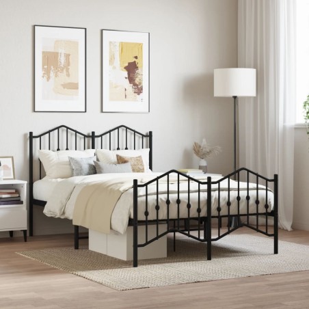 Cadre de lit métal sans matelas avec pied de lit noir 120x190cm 