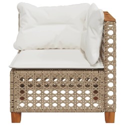 Canapé d'angle de jardin avec coussins beige résine tressée 