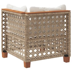 Canapé d'angle de jardin avec coussins beige résine tressée 