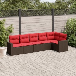 Salon de jardin 6 pcs avec coussins marron résine tressée 