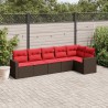 Salon de jardin 6 pcs avec coussins marron résine tressée 