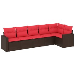 Salon de jardin 6 pcs avec coussins marron résine tressée 
