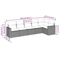 Salon de jardin 6 pcs avec coussins marron résine tressée 