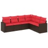 Salon de jardin 6 pcs avec coussins marron résine tressée 