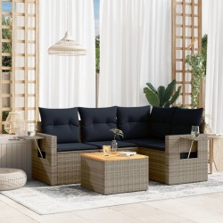Salon de jardin 5 pcs avec coussins gris résine tressée 