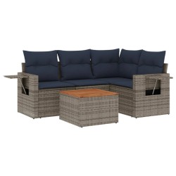 Salon de jardin 5 pcs avec coussins gris résine tressée 