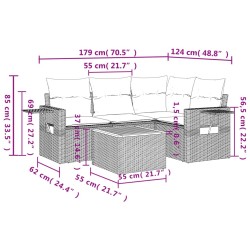 Salon de jardin 5 pcs avec coussins gris résine tressée 