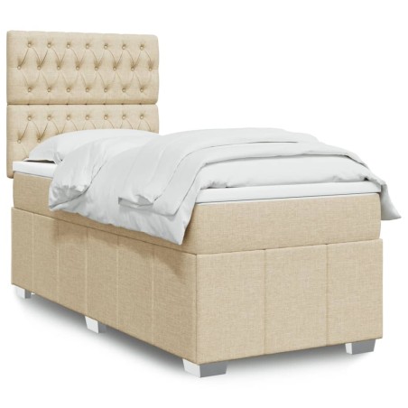 Sommier à lattes de lit avec matelas Crème 90x200 cm Tissu 