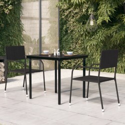 Table à dîner de jardin Noir 80x80x74 cm Acier et verre 