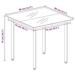 Table à dîner de jardin Noir 80x80x74 cm Acier et verre 