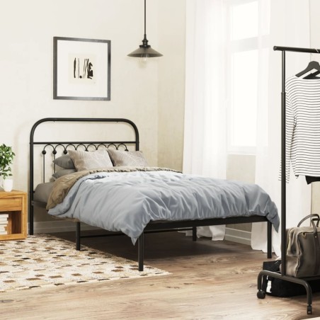 Cadre de lit métal sans matelas avec tête de lit noir 100x200cm 