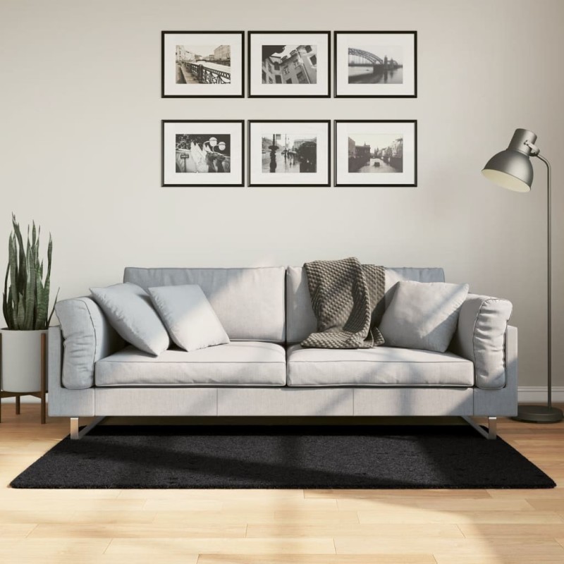 Tapis shaggy PAMPLONA poils longs moderne noir 80x150 cm 