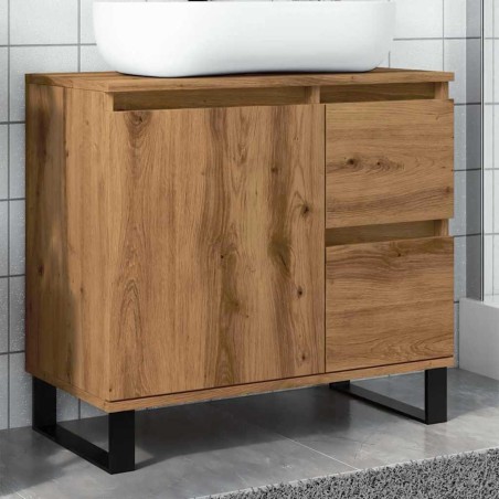 Armoire de lavabo de salle de bain chêne artisanal 65x33x60 cm 