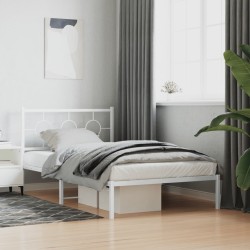 Cadre de lit métal sans matelas et pied de lit blanc 107x203 cm 