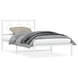 Cadre de lit métal sans matelas et pied de lit blanc 107x203 cm 