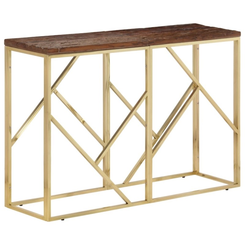 Table console doré acier inoxydable et bois de mélèze massif Table console doré acier inoxydable et bois de mélèze massif
