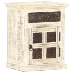Table de chevet Blanc 40 x 30 x 50 cm Bois de manguier massif 