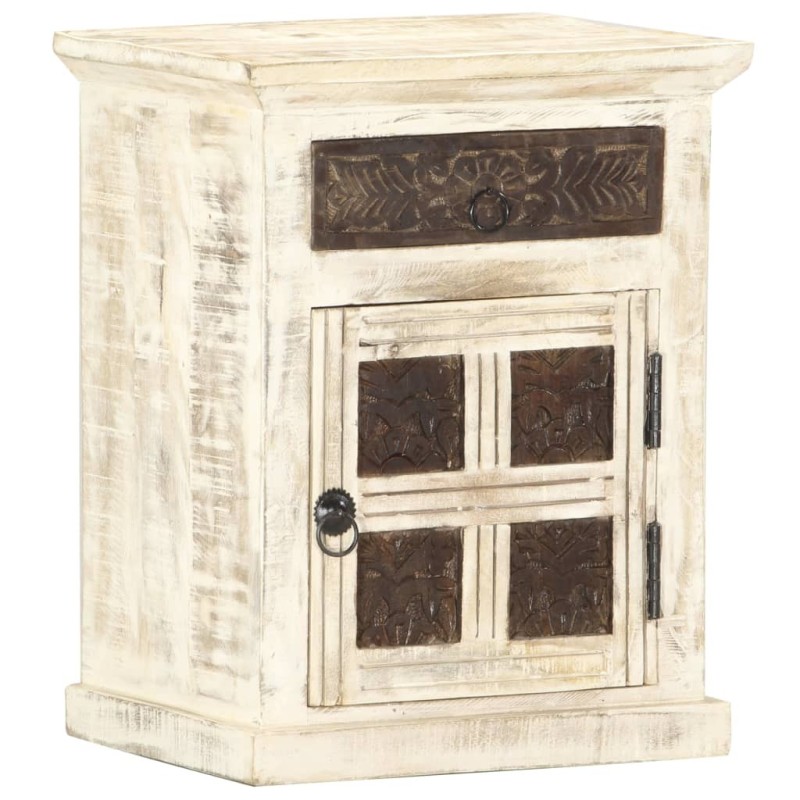 Table de chevet Blanc 40 x 30 x 50 cm Bois de manguier massif Table de chevet Blanc 40 x 30 x 50 cm Bois de manguier massif