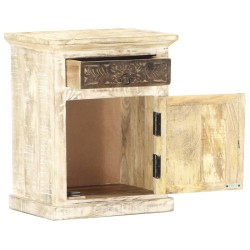 Table de chevet Blanc 40 x 30 x 50 cm Bois de manguier massif 