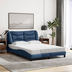 Lit avec matelas bleu 120x200 cm tissu 