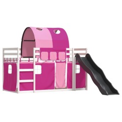 Lit superposé sans matelas avec toboggan et rideaux 90x190 cm 