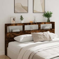 Armoire tête de lit avec LED chêne fumé 200x17x102 cm 