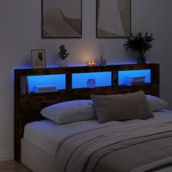 Armoire tête de lit avec LED chêne fumé 200x17x102 cm 