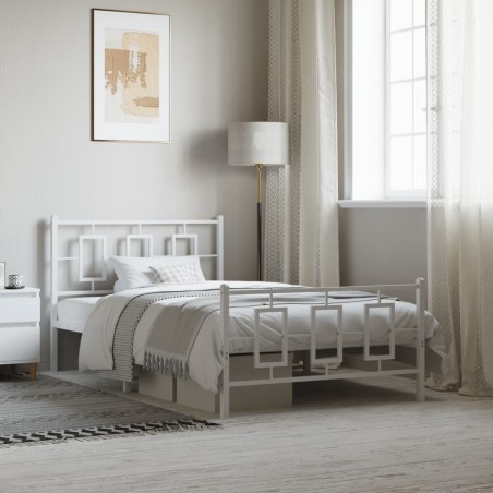 Cadre de lit métal sans matelas et pied de lit blanc 107x203 cm 