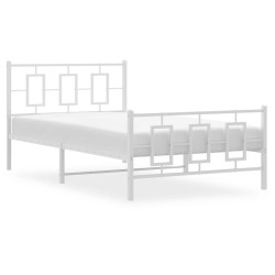 Cadre de lit métal sans matelas et pied de lit blanc 107x203 cm 