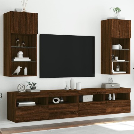 Meubles TV avec lumières LED 2 pcs chêne marron 40,5x30x90 cm 