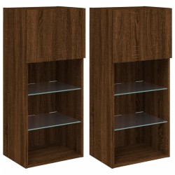 Meubles TV avec lumières LED 2 pcs chêne marron 40,5x30x90 cm 