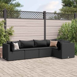 Salon de jardin 5 pcs avec coussins Noir Résine tressée 