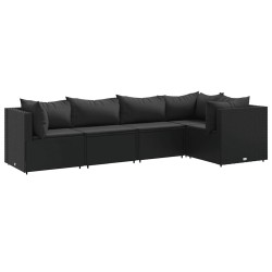 Salon de jardin 5 pcs avec coussins Noir Résine tressée 